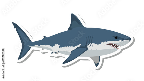 Pixelated Great White Shark With Sharp Teeth and Blue Gray Skin Floats in Dark Water Threatening Danger Underwater Ocean Predator Marine Life