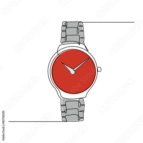Continuous single line sketch drawing of digital and analog wrist watch. One line art of watches time clock vector illustration editable stroke