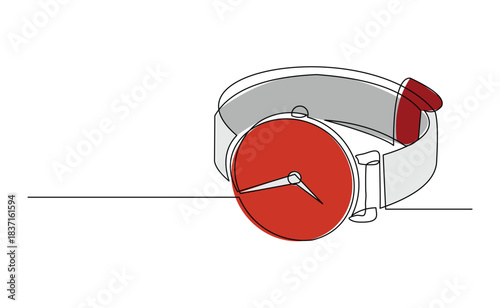 Continuous single line sketch drawing of digital and analog wrist watch. One line art of watches time clock vector illustration editable stroke