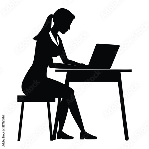 Silhouette Woman Working on Laptop