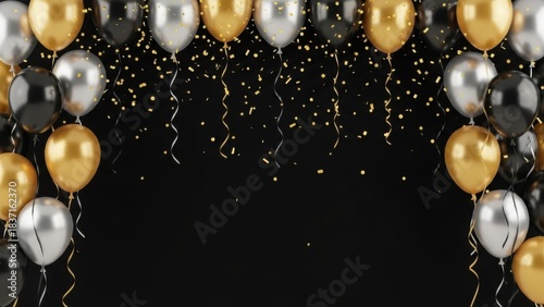 Elegant Black Gold Silver Balloon Arch Celebration Background