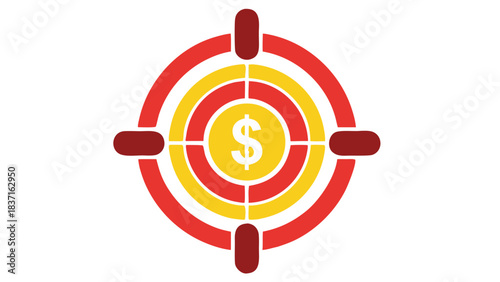 Red and Yellow Target with Dollar Symbol in Center and Crosshairs on Black Background Financial Goal Objective Success Business Concept