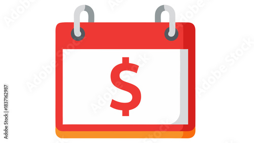 Red Calendar Page Showing a Large Red Dollar Sign Indicating a Financial Due Date or Payment Deadline Against a White Background with Simple Flat Design Elements