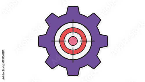 Purple Gear With Target Symbol Overlayed With Crosshairs Pink And White Circles On Black Background