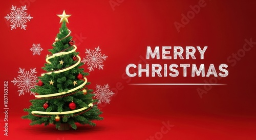 Decorated christmas tree with merry christmas greeting