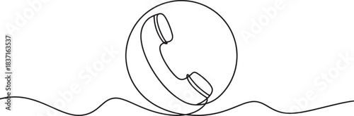  line drawing icon of a retro telephone handset within a circle