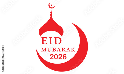 Eid Mubarak 2026 Islamic Festive Red Graphic Design