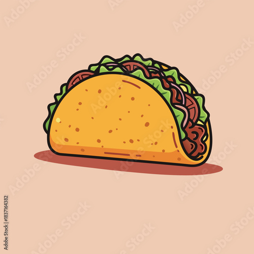 Hand-drawn delicious taco filled with fresh vegetables and meat, a classic emblem of traditional Mexican food
