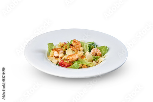 Fotografie Shrimp caesar salad isolated on transparent background