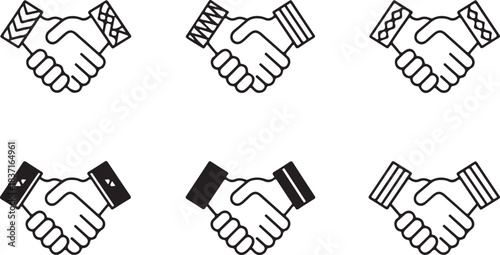 Handshake Icon Set, Line Art Partnership and Agreement Symbols for Business and Branding