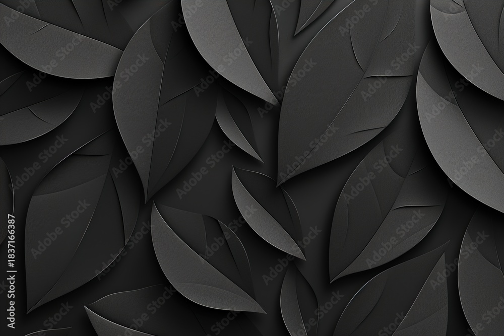 Fototapeta premium Dark Gray Leaves Pattern Background Texture