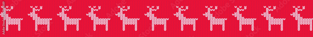 Obraz premium Vector red Christmas sweater pattern with deers for Christmas Party and New Year event decoration.