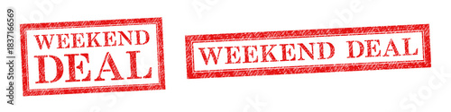 Vector red rubber stamp text Weekend Deal isolated on the white background.