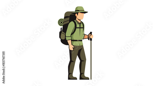 Man hiking with backpack and trekking pole, ready for an outdoor adventure
