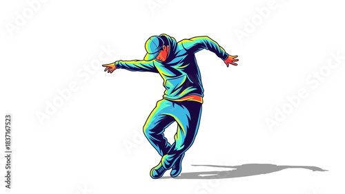 Dynamic hip hop dancer in expressive street style pose.
