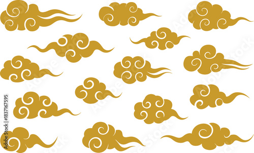 Traditional golden chinese auspicious cloud vector pattern set