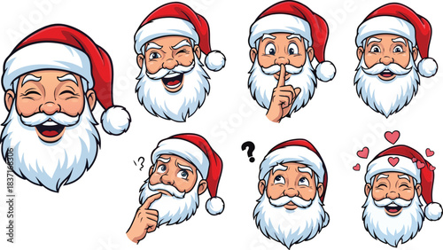 santa claus cartoon set of santa faces with different expressions