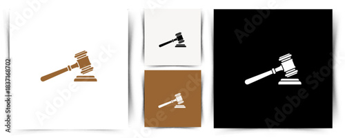 Stunning auction gavel icon presented in multiple color variations perfect for legal branding