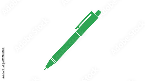 Simple Green Ballpoint Pen Isolated on Black Background with White Outline Drawing Style