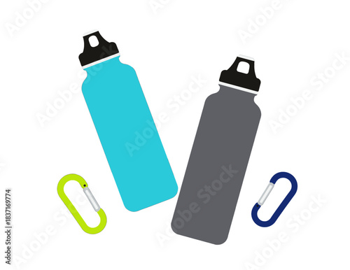 Blue and Black Water Bottles with Carabiners