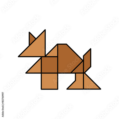 Abstract Geometric Dog Shape Made of Tangram Pieces.