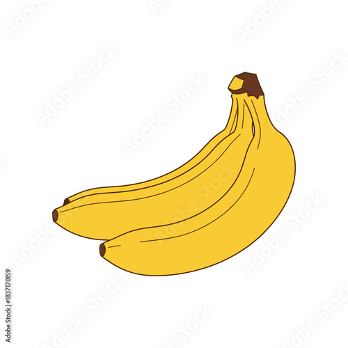 Bright Yellow Bananas Isolated on White Background Fresh Fruit.