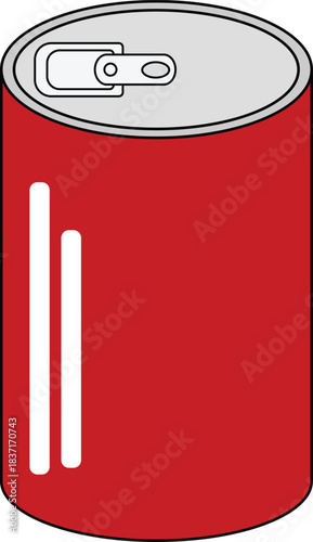 Minimalist vector illustration of a red soda can with a silver pull-tab top. The design features clean lines, simple shapes, and a modern flat style suitable for beverage branding