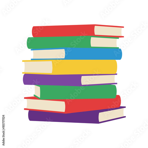 Colorful Stack of Books Illustration on White Background.