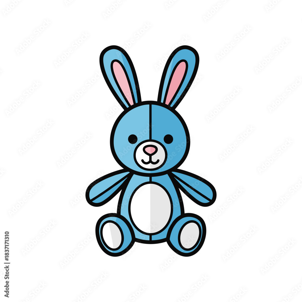 Obraz premium Cute blue bunny rabbit cartoon illustration with big ears and round body.