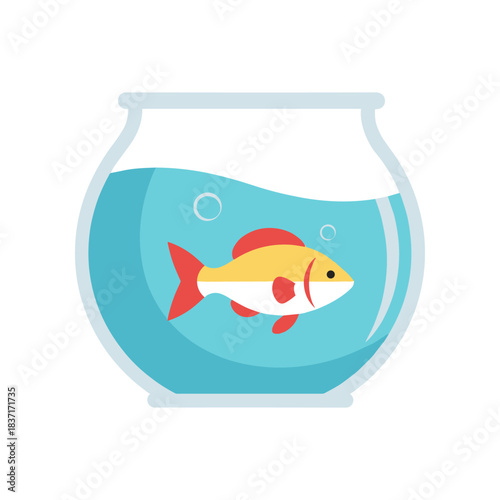 Goldfish swimming in a clear glass fishbowl with blue water.