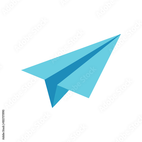 Light Blue Paper Airplane Ascending on a White Background.