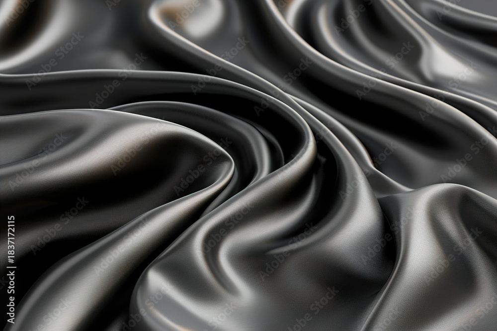 Fototapeta premium Close-up of luxurious black satin fabric with smooth, flowing folds and soft sheen