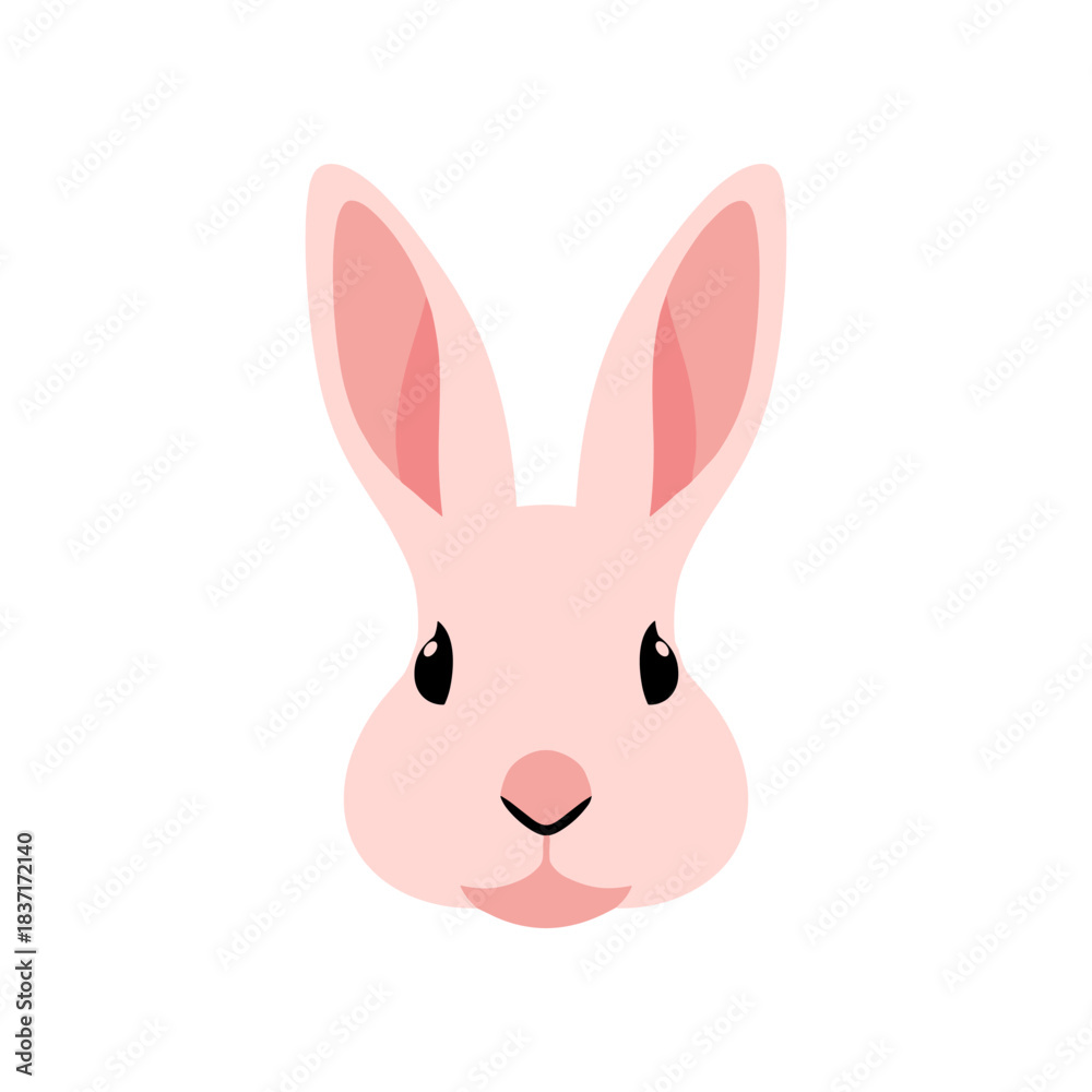 Obraz premium Pink Rabbit Head Illustration with Long Ears and Black Eyes.