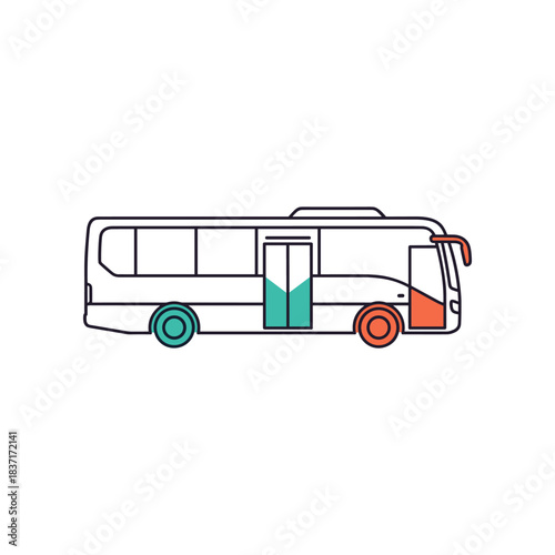 Outline illustration of a modern passenger bus with colorful accents.