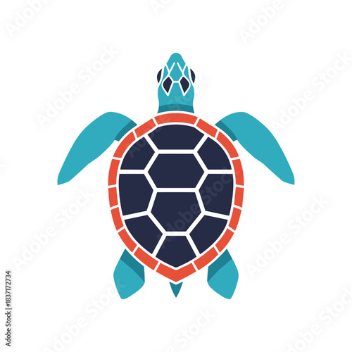 Stylized Sea Turtle Illustration with Geometric Patterns.