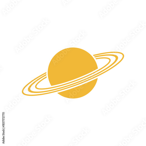 Stylized Yellow Saturn Planet with Rings.