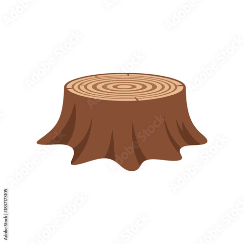 A brown tree stump with visible growth rings and a textured bark surface.