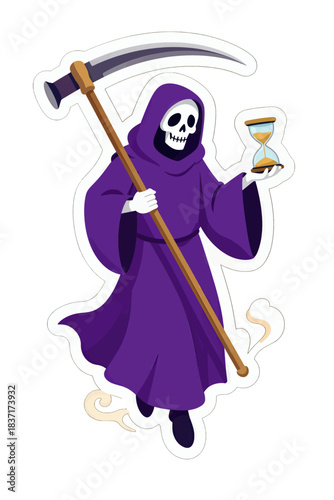 Grim Reaper Holding Hourglass Vector Illustration