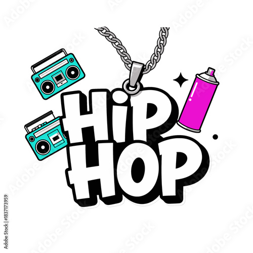 Hip Hop Logo with Boombox and Spray Can Illustration