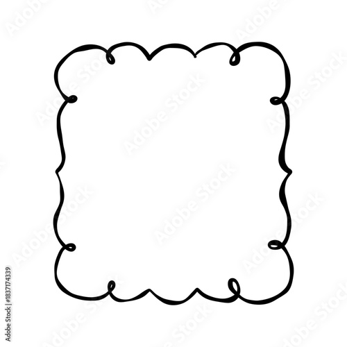 Whimsical valentine decorative frame with curly border, cute bachelorette design element for romantic stationery and layouts