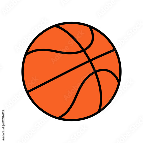 A simple orange basketball with black lines on a white background.