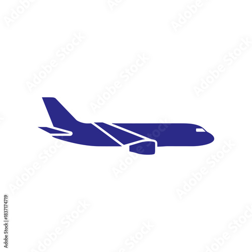 Blue Airplane Silhouette Modern Aviation Icon for Travel and Transportation.