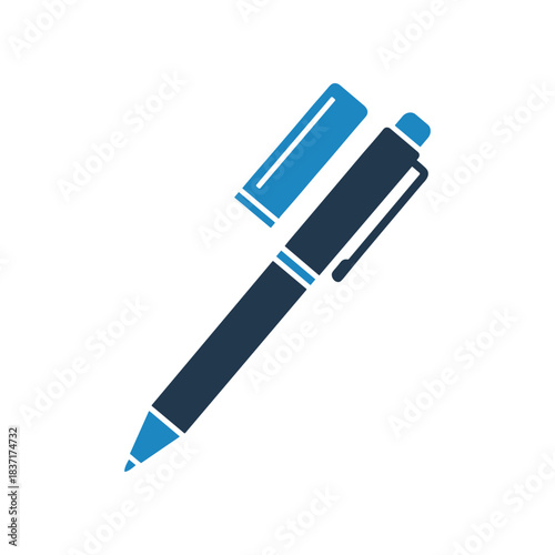 Blue and black pen with cap open for writing and drawing.