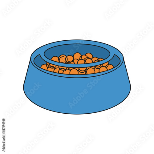 Blue bowl filled with orange kibble for pets.