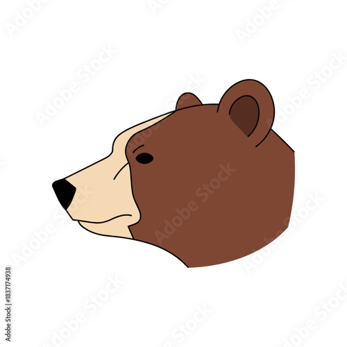 Brown bear head profile illustration with detailed fur and features.