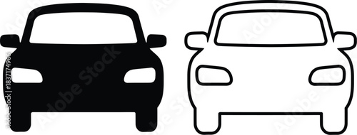 Front view car silhouettes and outline icons set isolated on white background