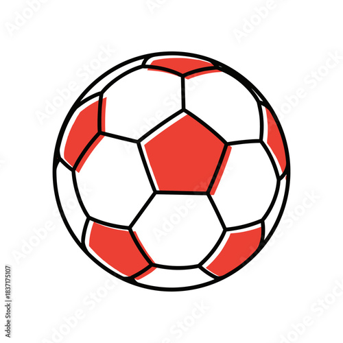 Classic Red and White Soccer Ball Illustration.