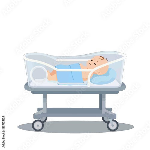Newborn Baby in Hospital Crib Vector Illustration