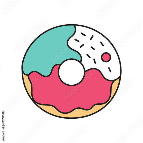 Colorful Glazed Donut with Sprinkles and Frosting Illustration.