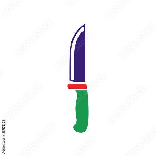 Colorful Knife Illustration with Blue Blade Red Bolster and Green Handle.